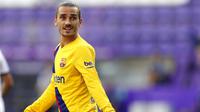 Penyerang Barcelona, Antoine Griezmann, saat melawan Real Valladolid pada laga La Liga di Stadion Jose Zorrilla, Sabtu (11/7/2020). Barcelona menang 1-0 atas Real Valladolid. (AP Photo/Manu Fernandez)