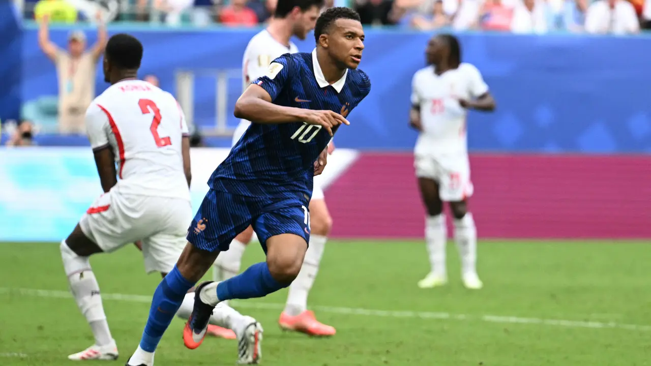 Selebrasi Kylian Mbappe saat Prancis melawan Inggris di Piala Dunia 2026