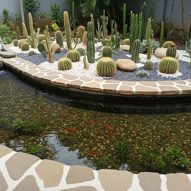 Inspirasi Kolam Ikan Mini Berpadu Taman Kering yang Minim Perawatan (AI)