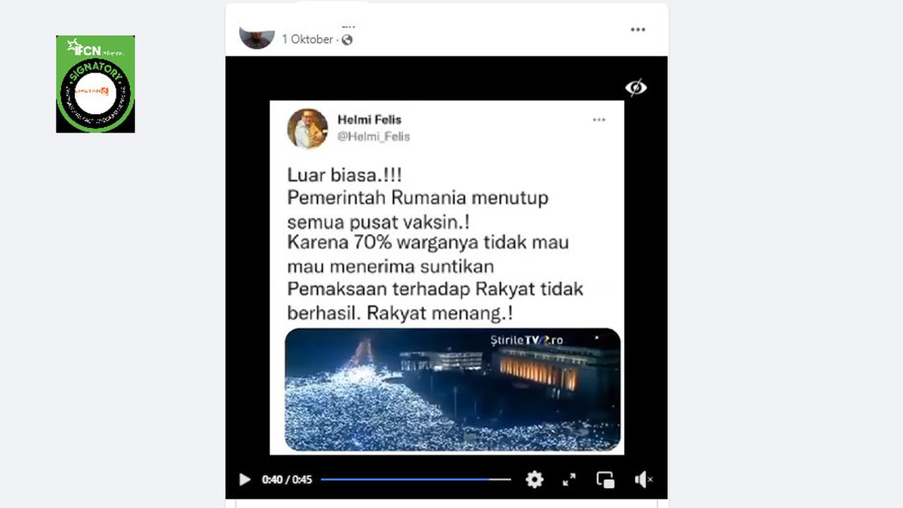 Cek Fakta Liputan6.com menelusuri klaim video penutupan pusat vaksin di Rumania karena 70 persen warganya menolak disuntik