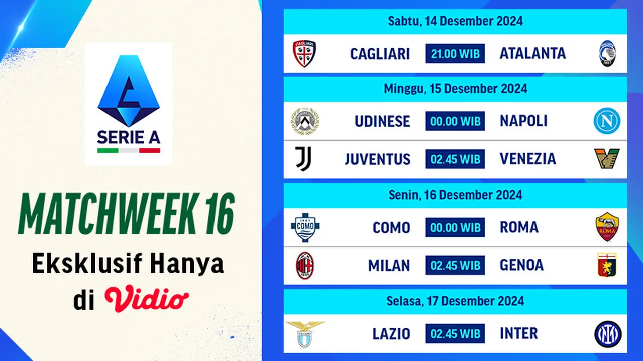 Jadwal Liga Italia 2024/2025 Matchweek 16