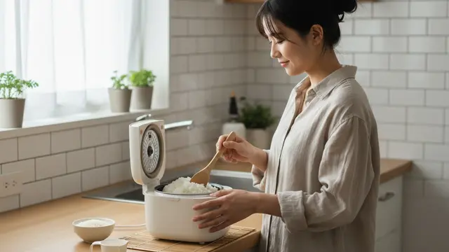 memasak nasi di rice cooker