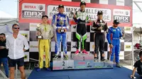 Pegokar muda Indonesia, Prassetyo Hardja, merebut gelar juara di Kelas DD2 pada putaran pertama Kejuaraan Rotax Asia Max Challenge, di Sepang International Kart Circuit, Malaysia, Minggu (18/3/2018). (Tim Prassetyo Hardja)