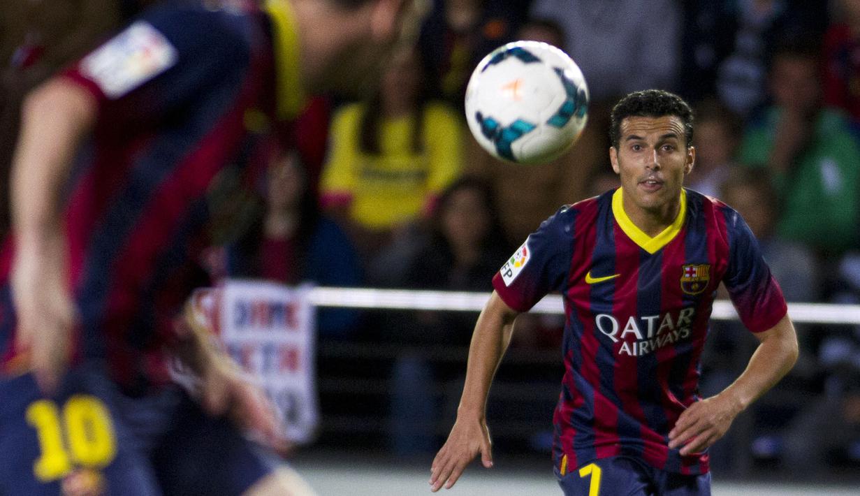 Sama seperti Lionel Messi, Pedro juga merupakan jebolan dari akademi La Masia. Meski bermain sebagai pemain sayap, Pedro berhasil menyumbangkan 99 gol untuk Catalan dan Lionel Messi hampir menyumbang 20 persen (17) lewat umpannya. (AFP/Jaime Reina)