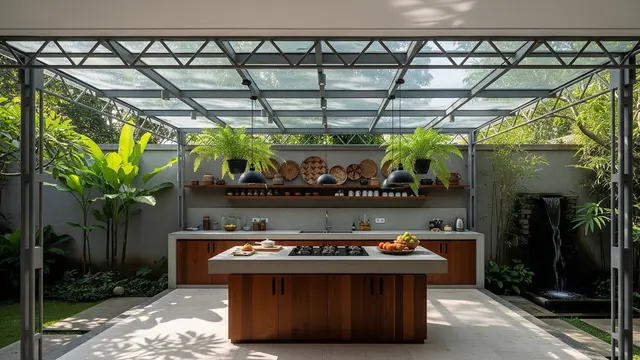 Desain Dapur Belakang Rumah yang Teduh dengan Rangka Baja Ringan/Gemini AI