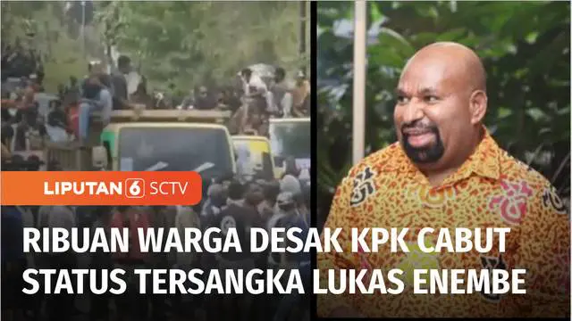 Ribuan pendukung Gubernur Papua Lukas Enembe, berunjuk rasa di Kota Jayapura pada Selasa (20/09) siang. Mereka mendesak KPK mencabut status tersangka korupsi terhadap Lukas Enembe.