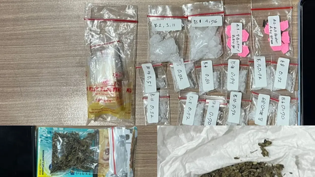 Barang Bukti Ekstasi dan Ganja yang Disita dari Lokasi Pesta Narkoba di Bekasi