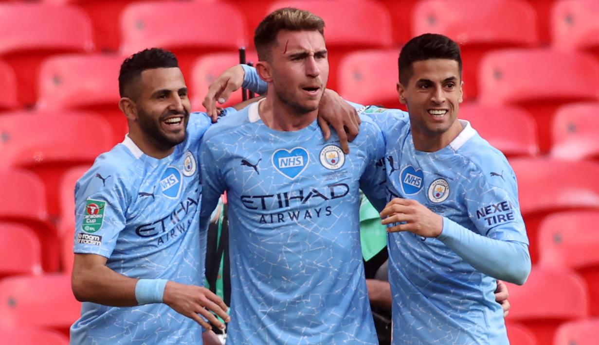 Aymeric Laporte (tengah) menyudahi kebuntuan dan mencetak gol semata wayang bagi Manchester City di menit ke-82. (Foto: AFP/Pool/Carl Recine)