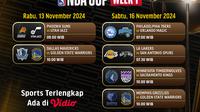 Jadwal siaran langsung NBA Cup Season 2024/25 pada week 1 di Vidio pekan ini. (sum. doc. vidio.com)
