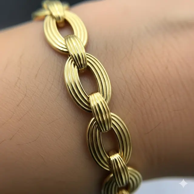 Gelang Rantai Oval Bertekstur Vertikal