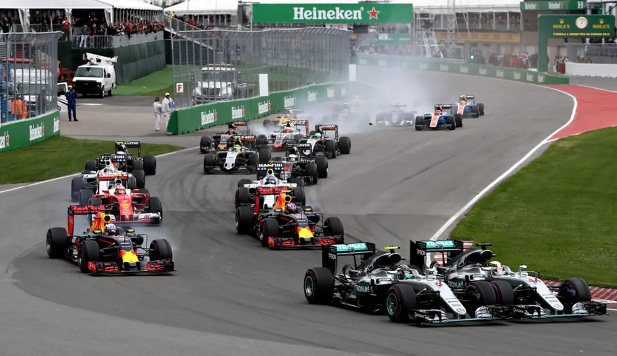 Suasana balapan F1 GP Kanada di Sirkuit Gilles Villeneuve, Kanada, Senin (13/6/2016) dini hari WIB. (AFP/Getty Images/Mark Thompson)