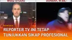 Ia mengaku baik-baik saja, meski pembawa acara tampak khawatir akan benturan serius.