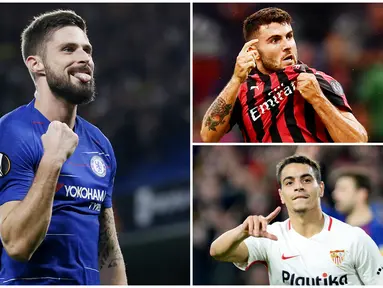 Munas Dabbur dari Salzburg memimpin daftar pencetak gol terbanyak sementara Liga Europa 2019 dengan 6 gol. Berikut ini top scorer sementara Liga Europa 2019. (Foto Kolase AFP)