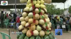 Warga Lamongan dan sekitarnya berebut buah hasil panen raya di Festival Gunungan.