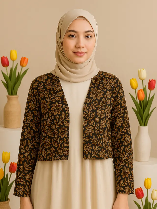 Outer Crop Top Batik Lengan Panjang untuk Usia 20-an