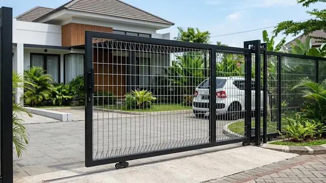 Pagar Dorong Minimalis dengan Kisi Wire Mesh