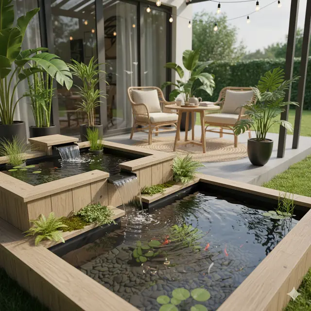 Kolam Ikan Mini Kayu di Teras Rumah