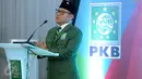 Ketua Umum PKB Muhaimin Iskandar berbicara dalam Peringatan hari lahir ke-18 Partai Kebangkitan Bangsa di DPP PKB Jakarta, Sabtu (23/7). Dalam peringatan itu PKB kembali mengenang kelahiran partai tersebut di kawasan Ciganjur. (Liputan6.com/Helmi Afandi)