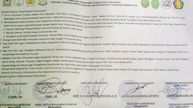 Larangan Tiup Terompet dan Karaoke Saat Malam Tahun Baru di Aceh