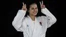 Karateka Indonesia, Ceyco Georgia, bergaya usai latihan di Tatsujin MMA South Quarter, Jakarta, Kamis (21/7/2018). Dirinya merupakan salah satu karateka yang akan turun pada Asian Games XVIII. (Bola.com/Vitalis Yogi Trisna)