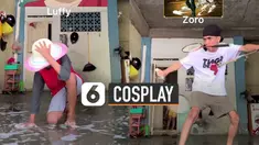 Aksi kreatif dan keren tiga orang laki-laki ini menirukan gaya cosplay dengan bahan seadanya.