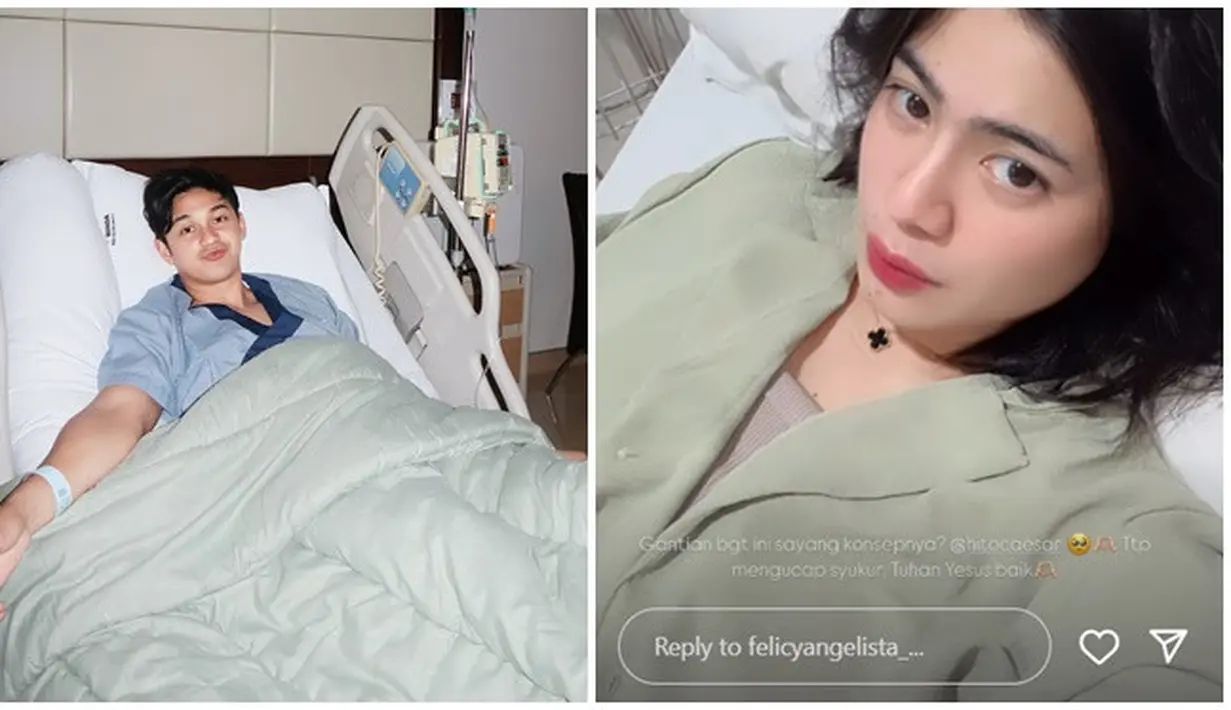 Dua hari setelah foto Hito dirawat di rumah sakit, Felicya Angelista bagikan potret dirinya yang sedang diinfus. Saling mendukung ketika sedang sakit, pasangan artis ini bikin netizen salut. Sebelum dirawat, Caesar Hito dan Felicya Angelista sempat liburan bareng dua buah hatinya ke Sukabumi, Jawa Barat. Kebahagiaan keluarga kecil artis ini juga dirasakan oleh netizen. (Liputan6.com/IG/@hitocaesar)