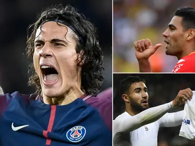 Berikut ini klasemen top scorer Ligue 1 Prancis musim 2017/2018 hingga pekan ke-13, Edinson Cavani teratas. (Kolase foto-foto dari AFP)