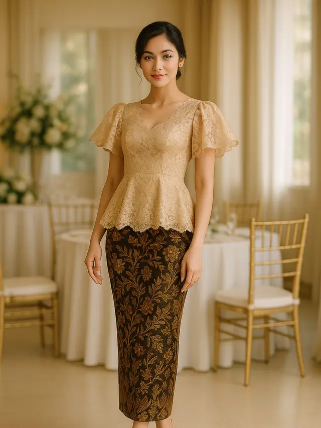 Model Batik Brokat Kombinasi Lengan Kupu Kupu