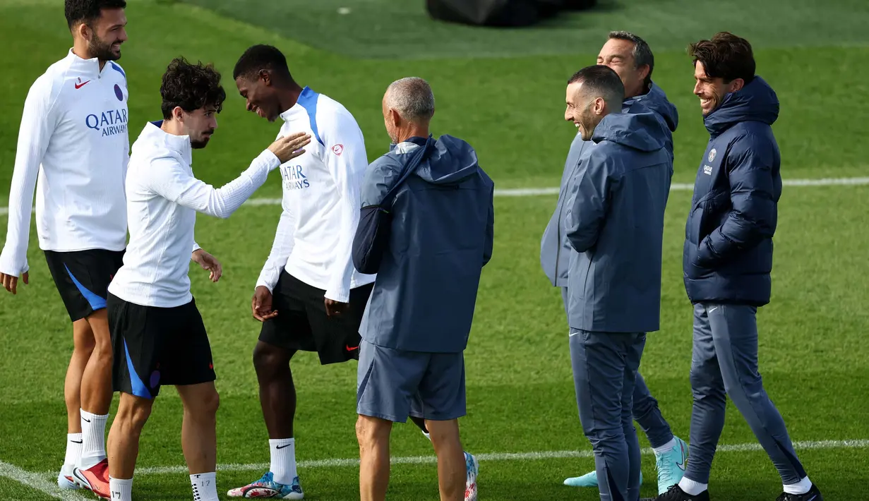 Paris Saint-Germain (PSG) memulai latihan bersama jelang matchday 1 league phase Liga Champions 2025/2026. (FRANCK FIFE/AFP)