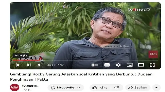 <p>Gambar tangkapan layar video dari channel YouTube tvOneNews.</p>