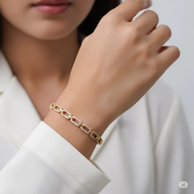 Gelang Link Bracelet dengan Batu Zirconia