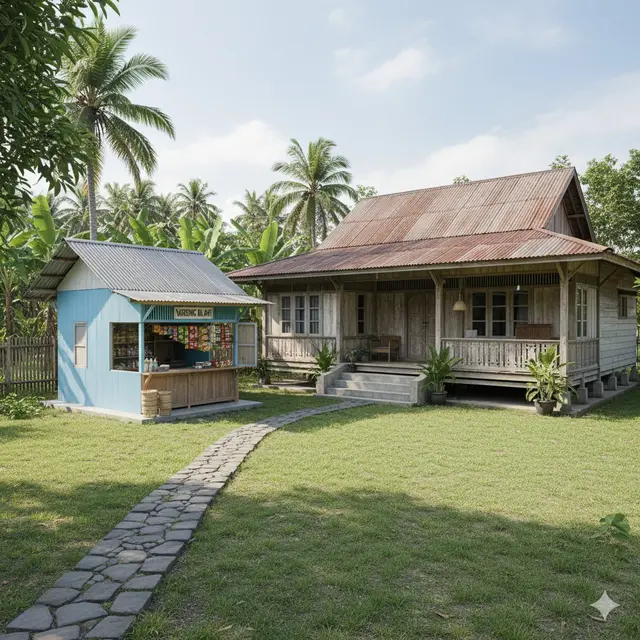 Rumah Kampung Minimalis dengan Toko Kelontong di Halaman (Foto: Gemini AI)