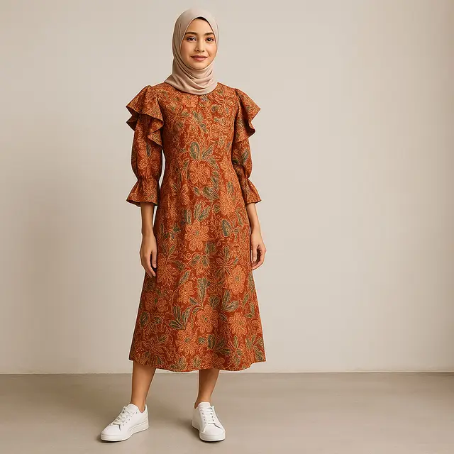 Model Baju Batik Lengan Ruffle Kekinian di 2025/Ilustrasi gambar oleh AI