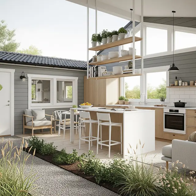 Desain Rumah Kecil Type 45 Skandinavian 1 Lantai dengan Dapur Terbuka (Image by Gemini AI)