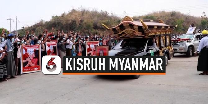 VIDEO: Ribuan Orang Iringi Pemakaman Korban Tewas Demo Myanmar