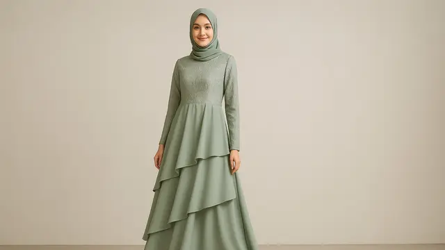 Model Gamis Brokat Kombinasi Polos/Ilustrasi gambar oleh AI