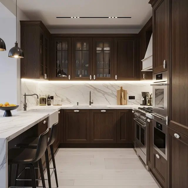 Desain Dapur Modern Klasik dengan Kitchen Set Bentuk U