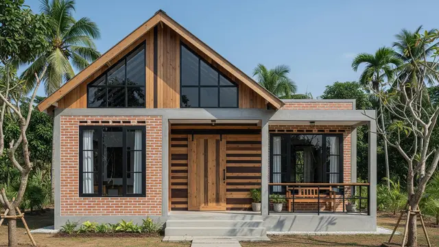 Desain Rumah Pedesaan dengan Kombinasi Batu Bata dan Papan Kayu/Gemini AI