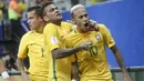 Neymar menjadi penentu kemenangan timnya dengan satu gol ke gawang Kolombia, brasil menang 2-1 pada laga kualifikasi Piala Dunia 2018 Zona Conmebol di Manaus, Brasil, (7/9/2016) WIB. (AP/Andre Penner)