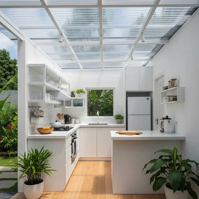 9 Inspirasi Dapur Baja Ringan dengan Atap Transparan agar Hemat Listrik Siang Hari