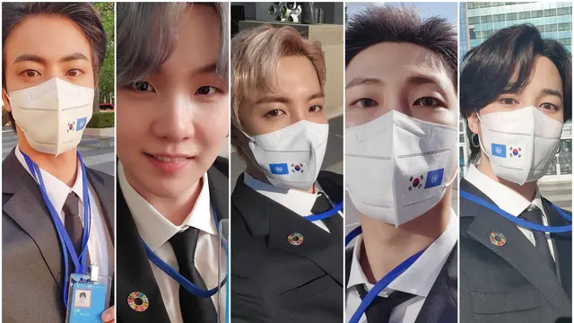 Foto selfie para personel BTS di Sidang Umum PBB 2021. (Twitter/ BTS_twt)