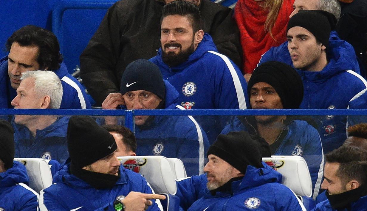 Datang ke Chelsea Olivier Giroud memiliki catatan 105 gol dari 253 penampilan bersama Arsenal. Giroud direkrut Chelsea dengan mahar 18 juta pounds.  (AFP/Glyn Kirk)