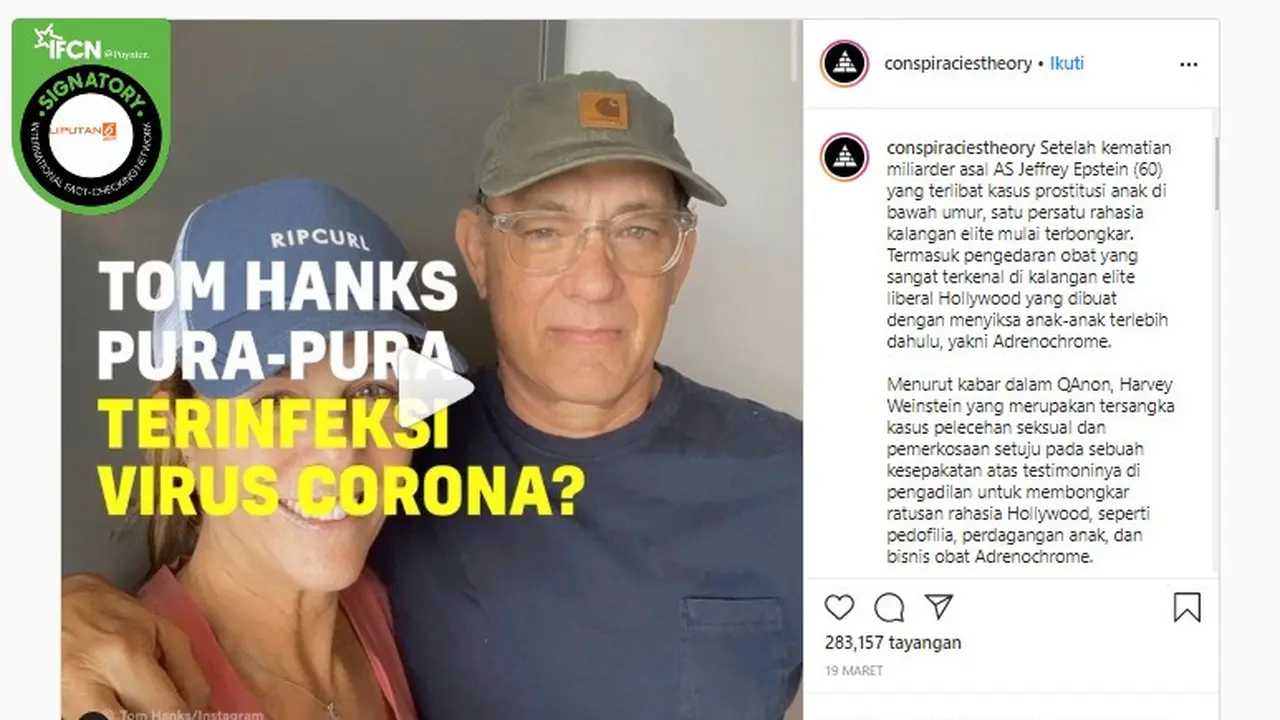 Cek Fakta: Hoaks Tom Hanks Pura-Pura Terinfeksi Virus Corona?