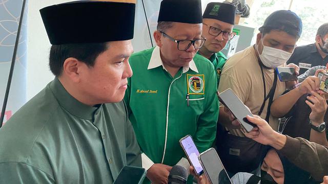 Menteri Badan Usaha Milik Negara (BUMN) Erick Thohir menjadi di acara Seminar Nasional dan Temu Tokoh Perempuan WPP di Kantor DPP PPP, Menteng, Jakarta Pusat. (Winda Nelfira/Liputan6.com)