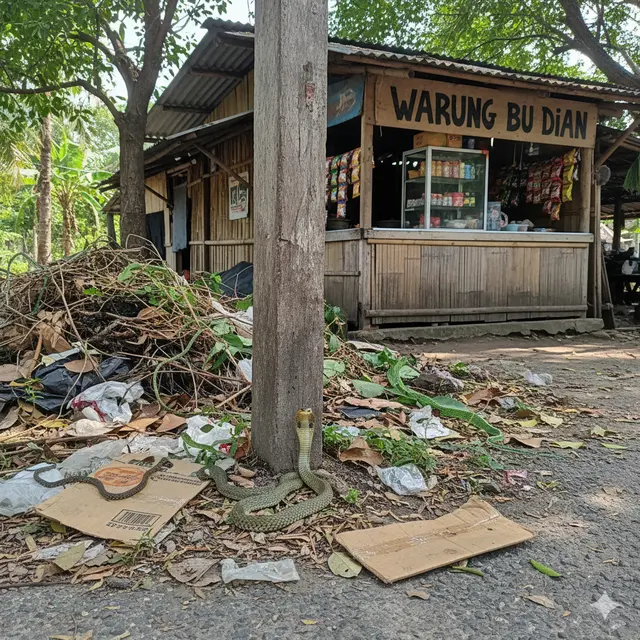 Warung yang bisa jadi sarang ular kobra (Foto: Gemini AI)