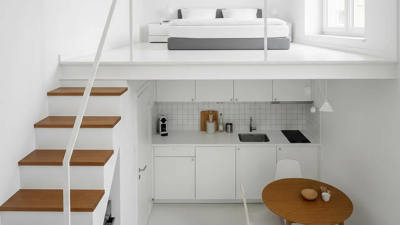 Kamar Tidur Mezzanine di Atas Dapur Rumah Kecil