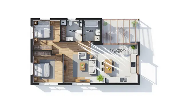 Inspirasi Denah Rumah Sederhana dengan Dapur Terbuka di Kampung/AI Generated