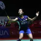 Tunggal putri Indonesia Putri Kusuma Wardani saat melawan wakil Jepang Natsuki Nidaira pada babak 16 besar Indonesia Masters 2024 di Istora Senayan, Jakarta, Indonesia, Kamis (25/1/2024). Putri KW kalah dua gim langsung dengan skor 20-22 dan 16-21. (Bola.com/M. Iqbal Ichsan)