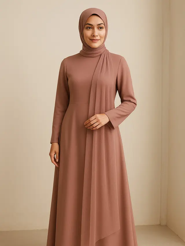 Model Gamis Selendang Tile Simple