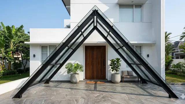 Inspirasi Kanopi Teras Rumah dengan Rangka Hitam Doff ala Rumah Urban